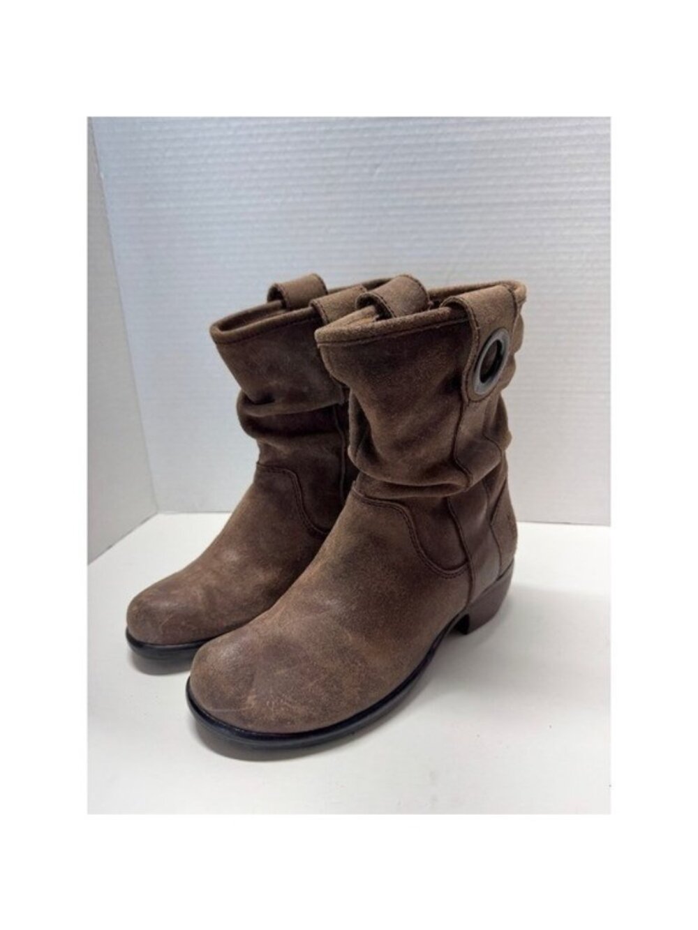 Fly London Brown Suede Slouchy Mid Calf Boots Grommet Detail Size 36 6